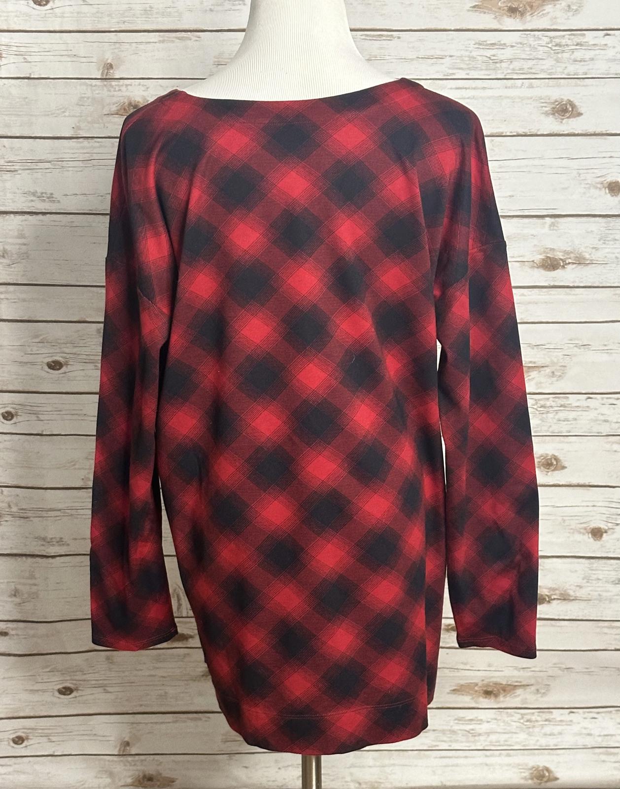 J. Jill red/black plaid loungewear Simply Supima scoop neck tunic Size Large