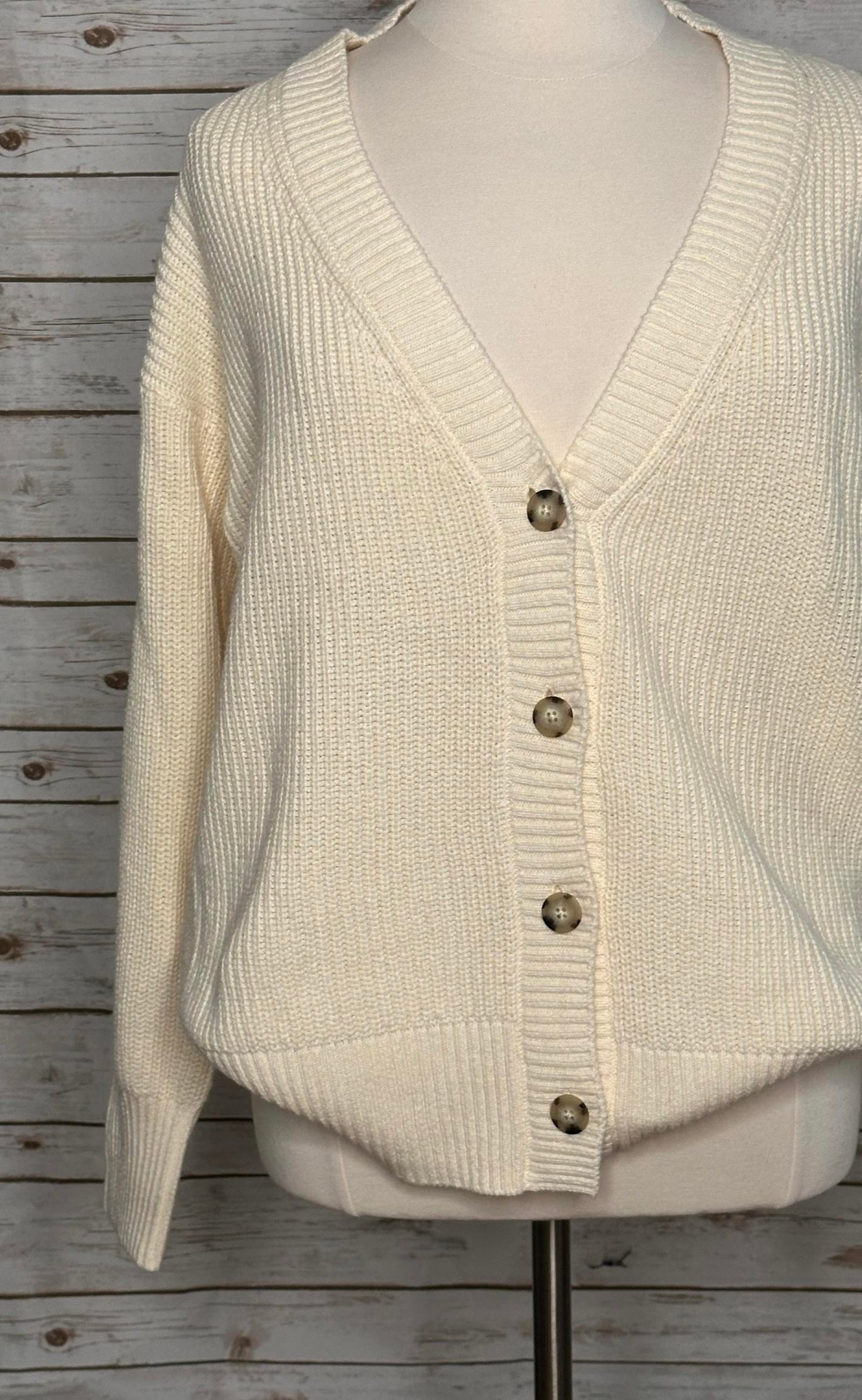 Faherty cream cozy cotton oversized V-neck boyfriend cardigan sweater Size XL