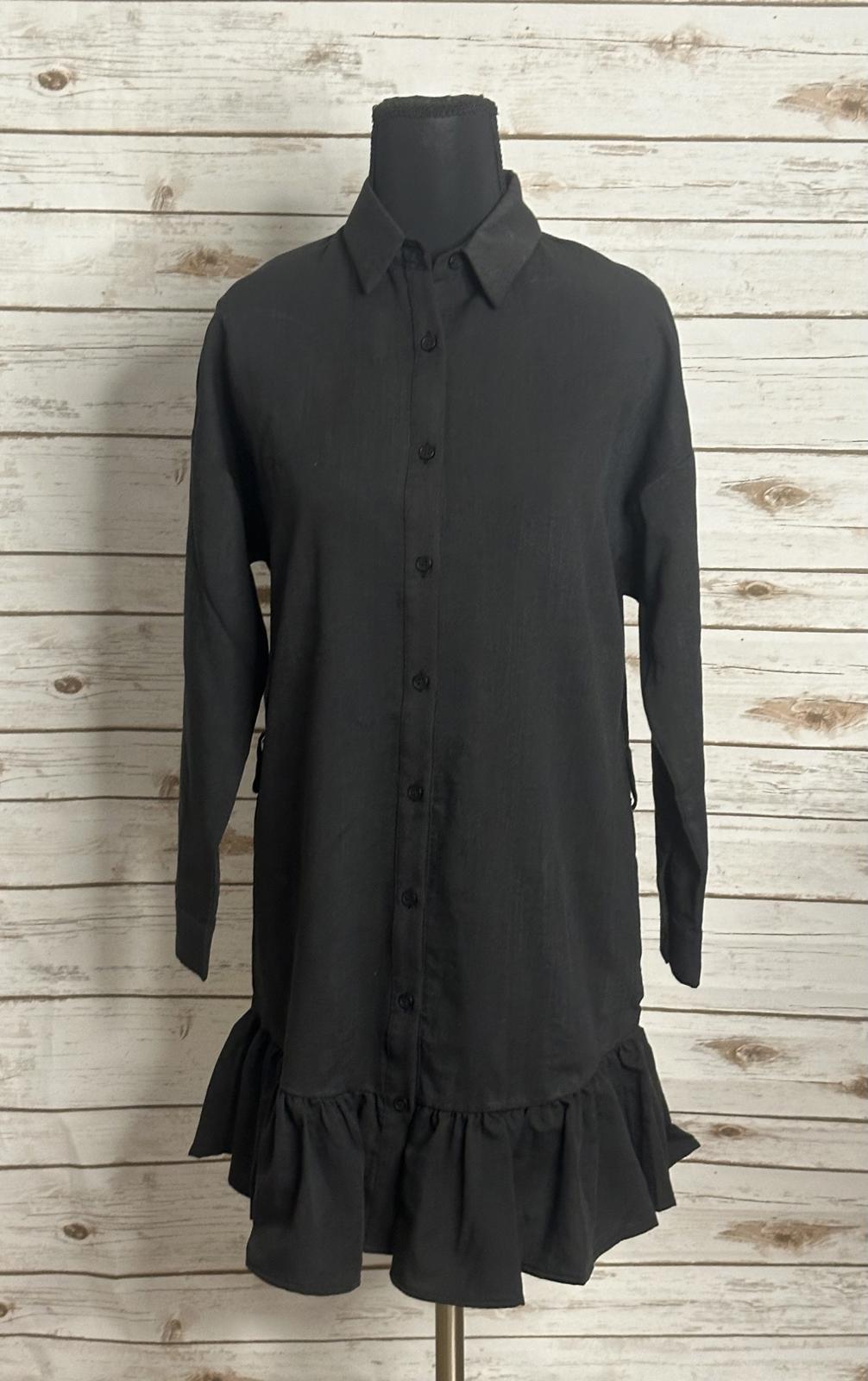 Fashion Nova black ruffled up mini shirt dress Size XS