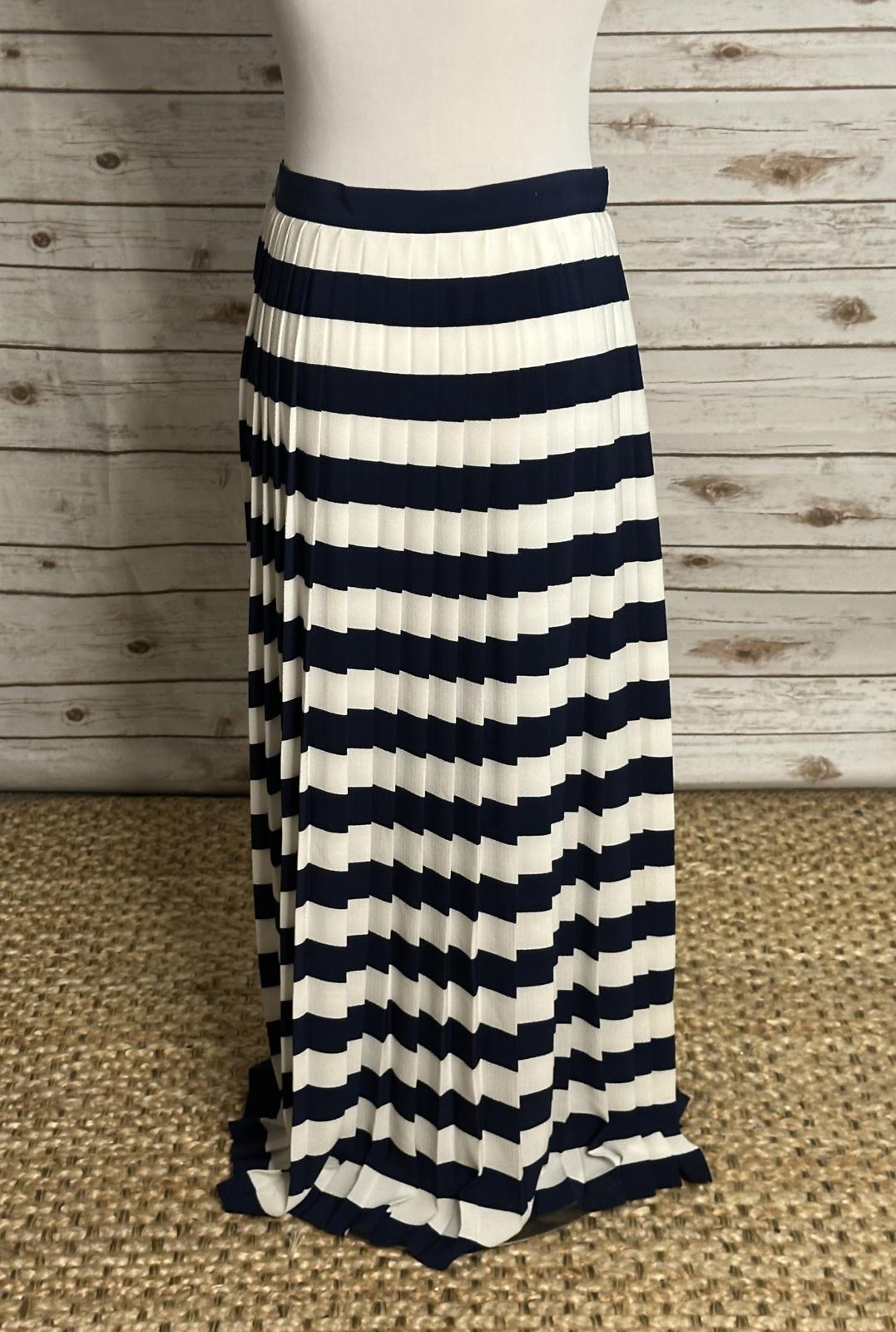 Vintage Chaus classic nautical navy/white pleated striped maxi skirt Size 10