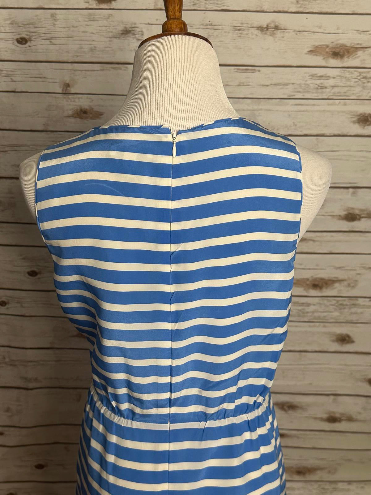 J. Crew classic coastal blue/white striped sleeveless silk sheath dress Size 12
