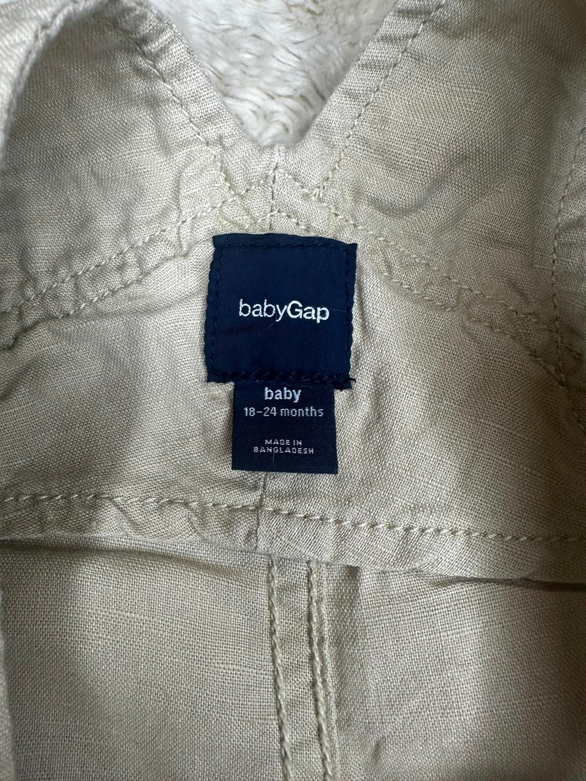 babyGAP utility tan linen/cotton bib-style cargo overalls Size 18-24M