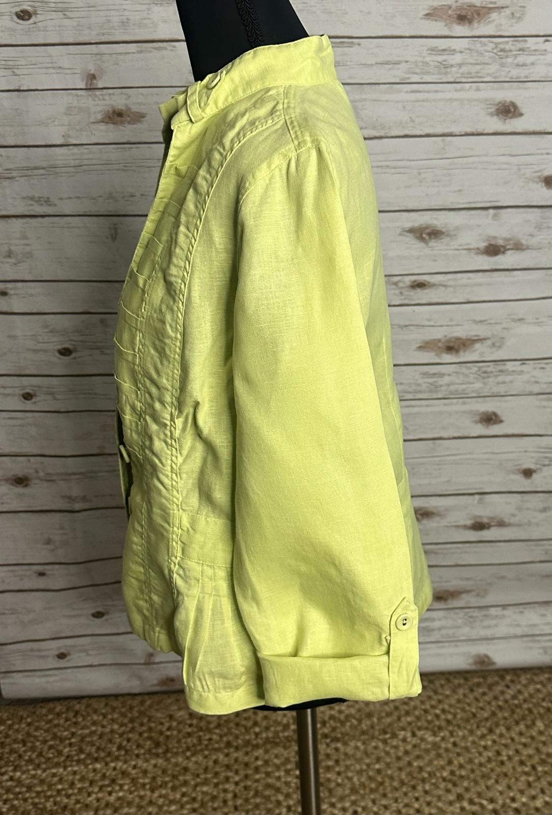 Chico's green linen mandarin collar long sleeve peplum jacket Size 0.5/Small/6