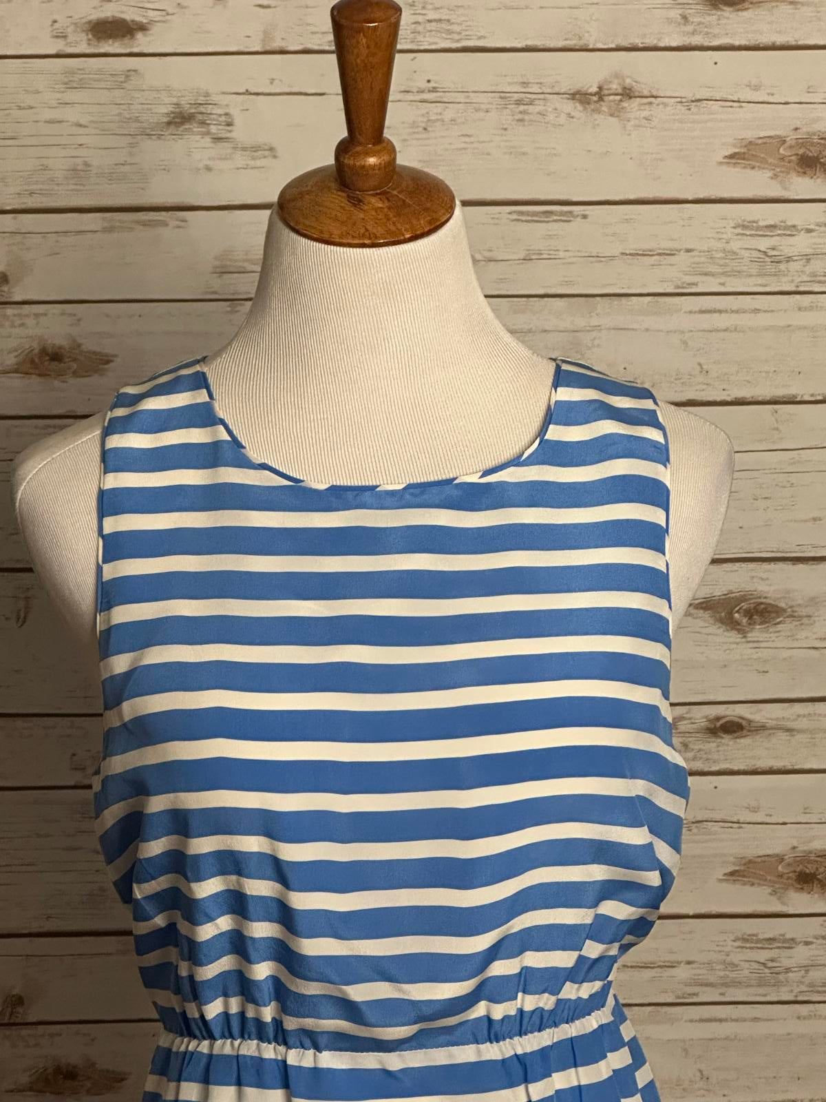 J. Crew classic coastal blue/white striped sleeveless silk sheath dress Size 12