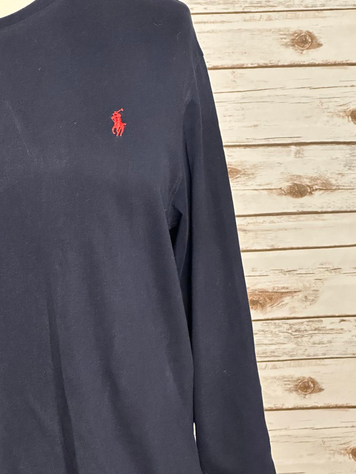 Polo Ralph Lauren casual navy blue cotton V-neck long sleeve t-shirt Size Large