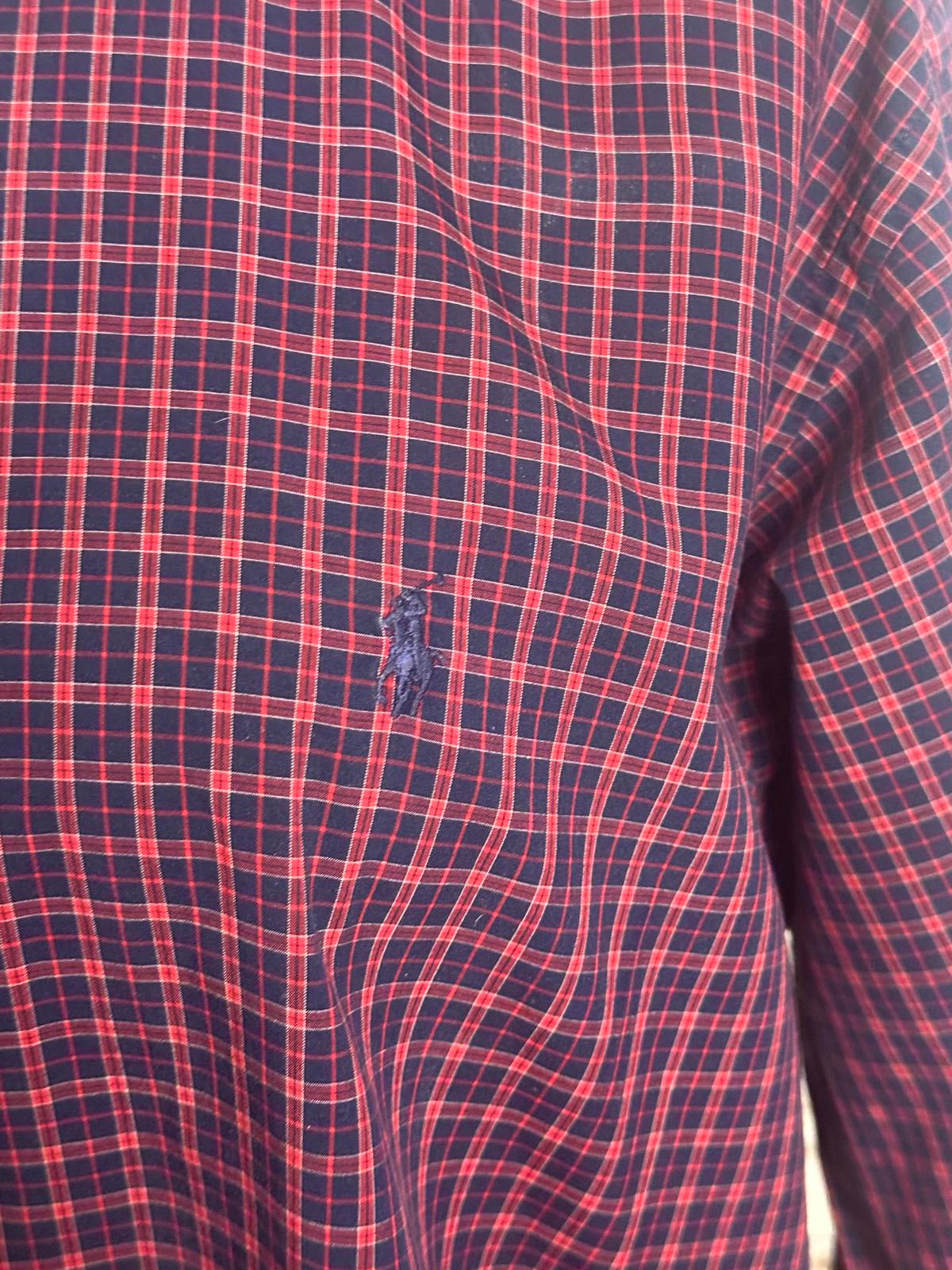 Ralph Lauren Blake classic red/navy cotton long sleeve button-down shirt Size M