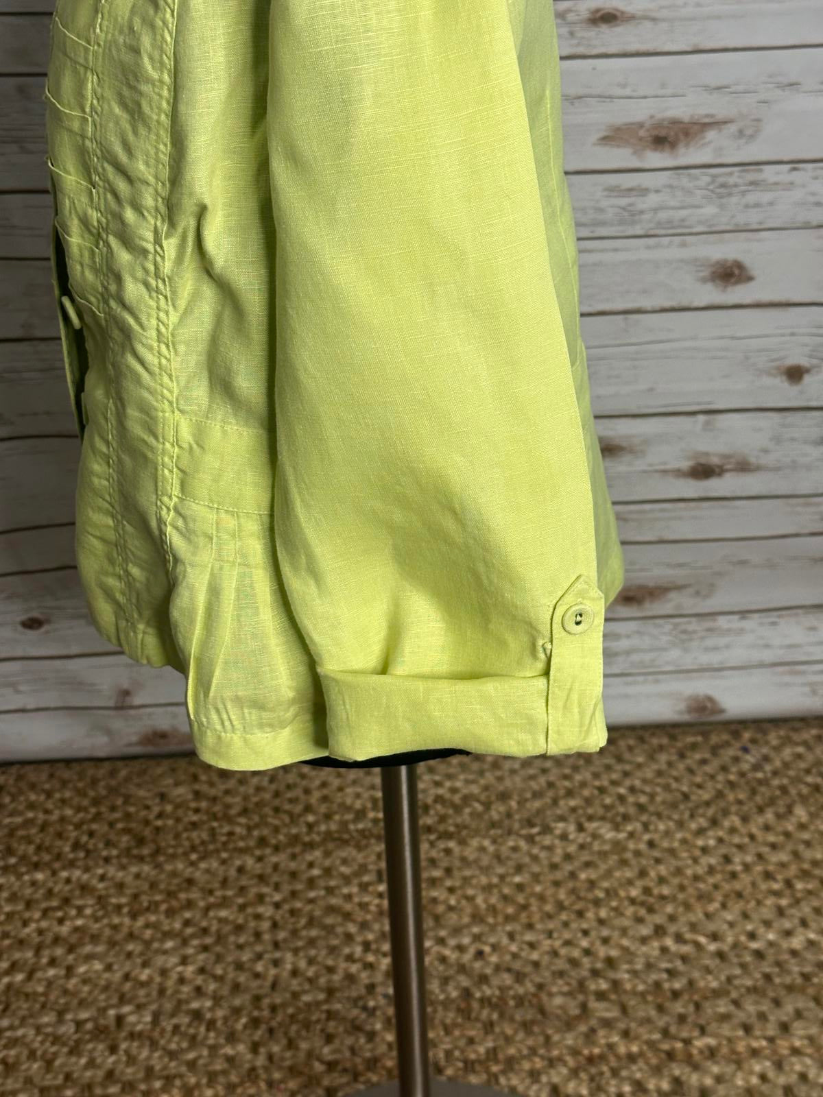 Chico's green linen mandarin collar long sleeve peplum jacket Size 0.5/Small/6