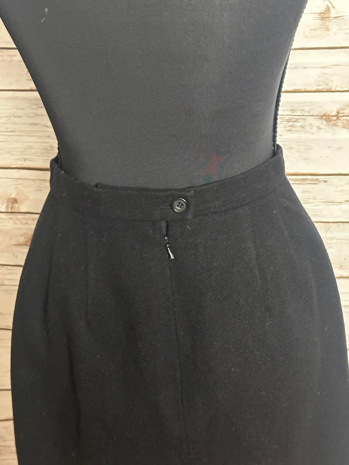 Vintage Carlisle office siren black wool wrap fringe pencil skirt Size 2
