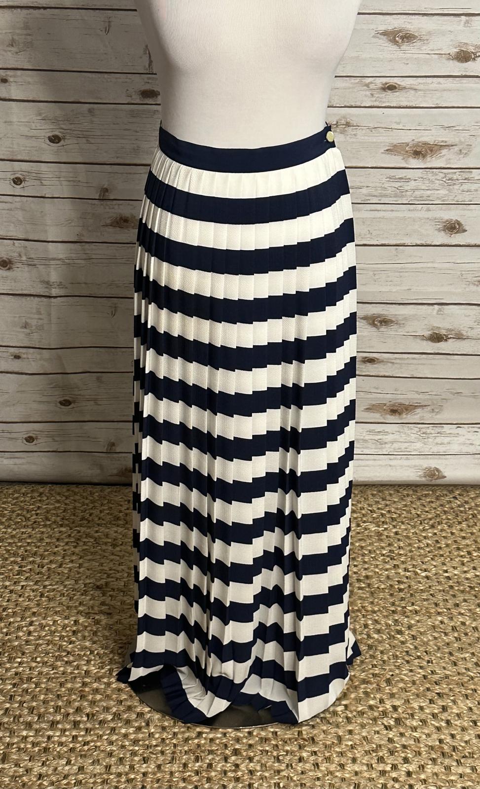 Vintage Chaus classic nautical navy/white pleated striped maxi skirt Size 10
