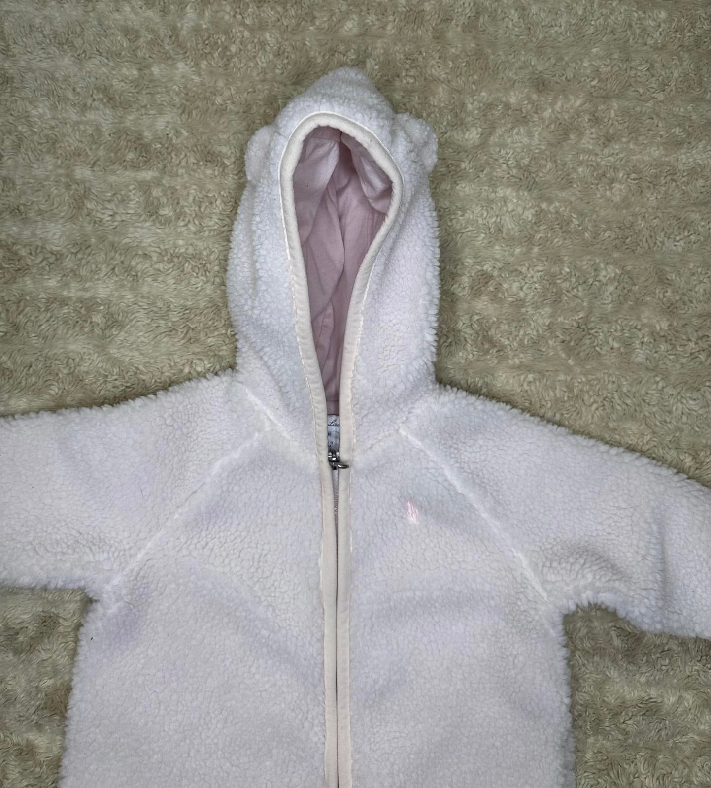 Ralph Lauren pink Bear-Ear hooded Teddy fleece bunting suit/one-piece Size 6M