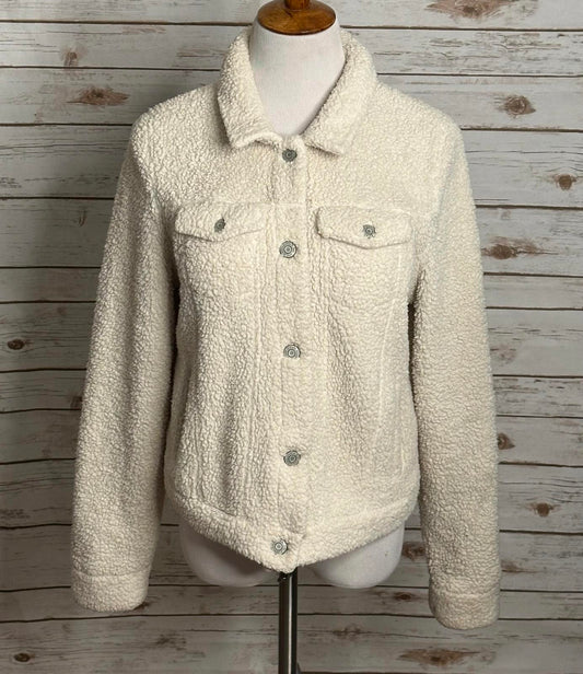 Mudd beige long sleeve sherpa/faux fur button-down trucker jacket Size Large