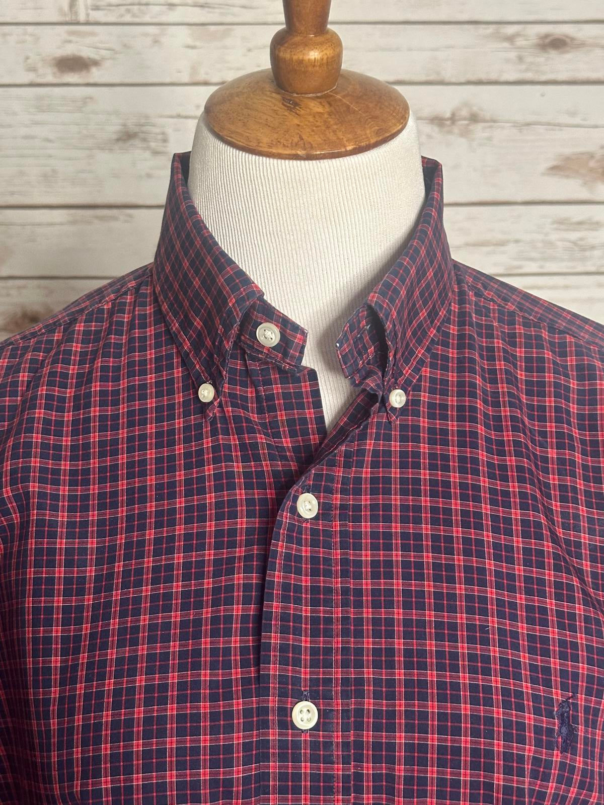 Ralph Lauren Blake classic red/navy cotton long sleeve button-down shirt Size M