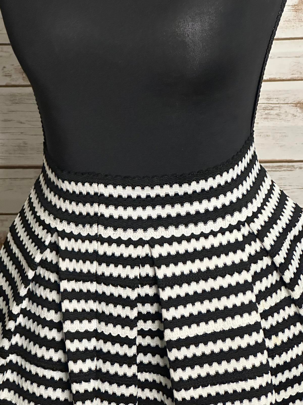 Express black and white rikrak striped pleated mini skater skirt Size Small