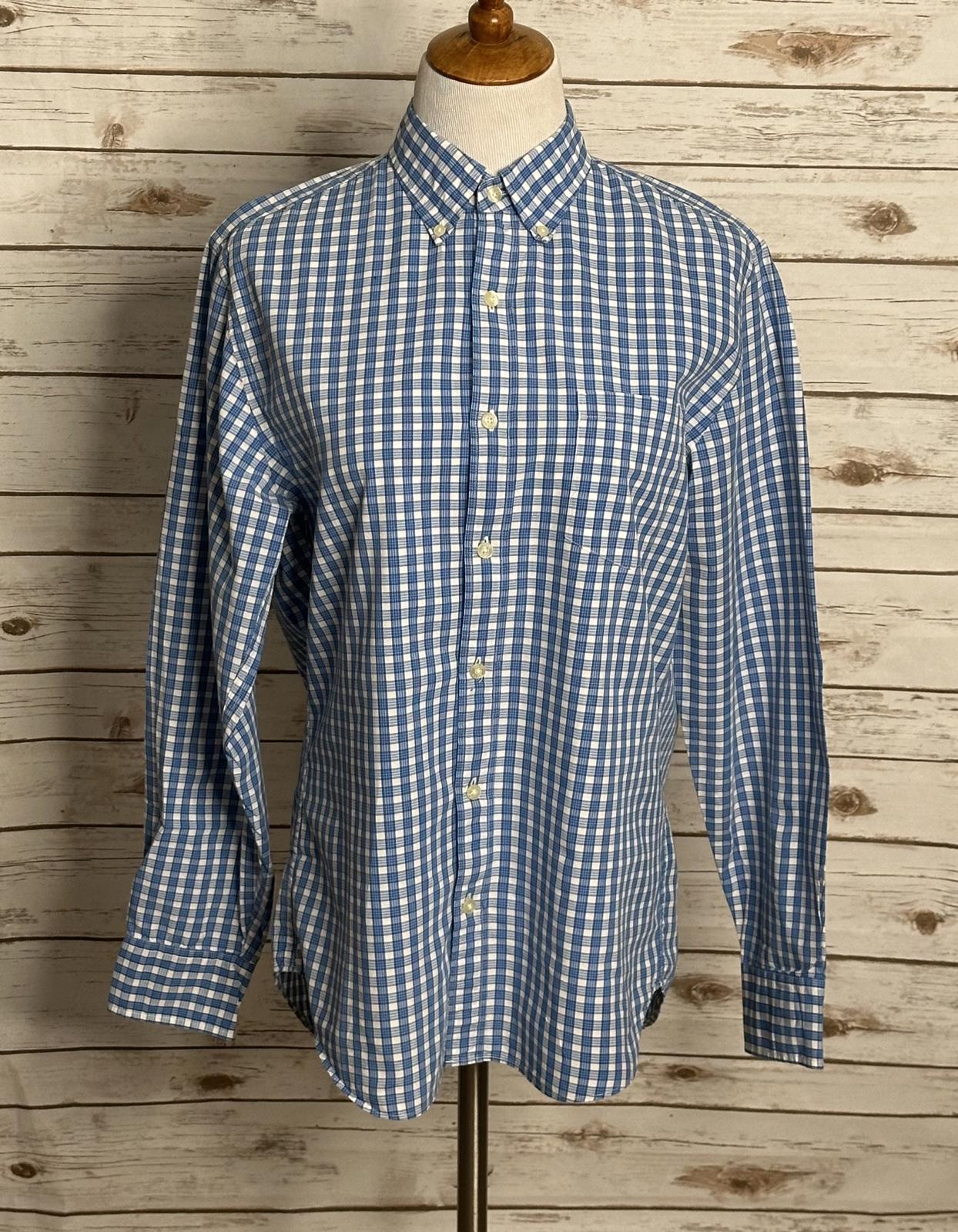 J.Crew Tailored Fit blue/white plaid washed casual button-down shirt Size Medium