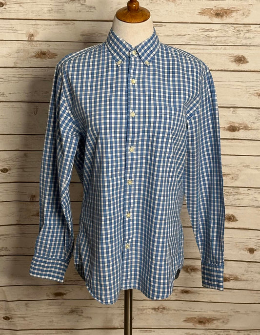 J.Crew Tailored Fit blue/white plaid washed casual button-down shirt Size Medium