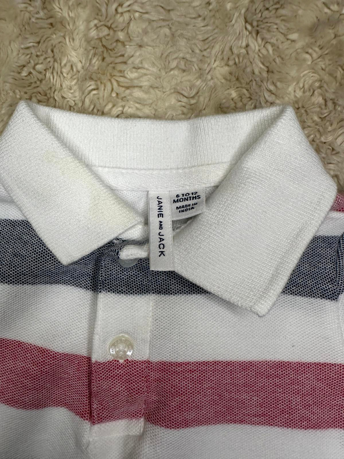 Janie and Jack white/blue/red striped short sleeve cotton polo shirt Size 6-12M