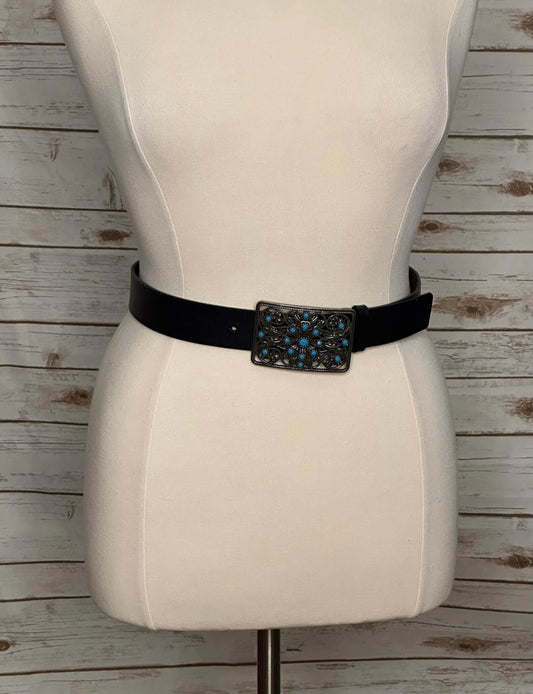 Western-style antique silver turquiose stone leather belt Size Medium