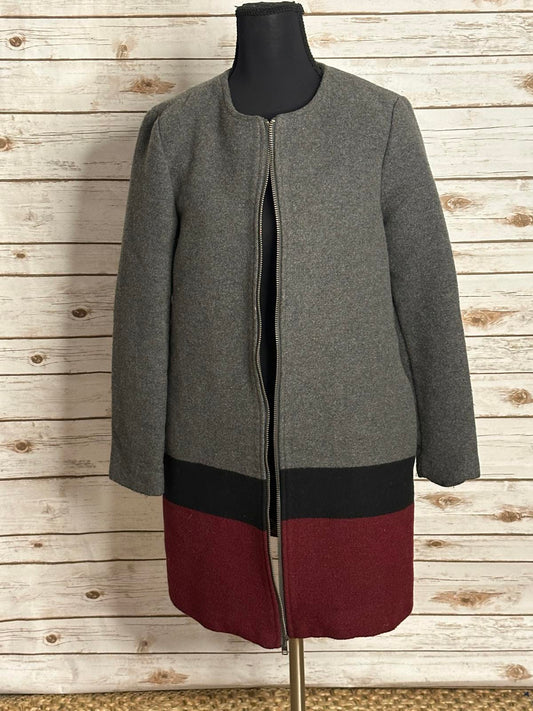 cupcakes and cashmere Carey colorblock wool-blend full zip overcoat Size XS