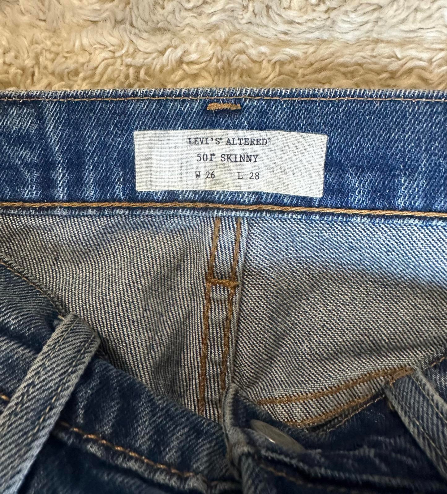Levi's Altered upcycled stone-washed distressed 501 Skinny jeans Size 26x28