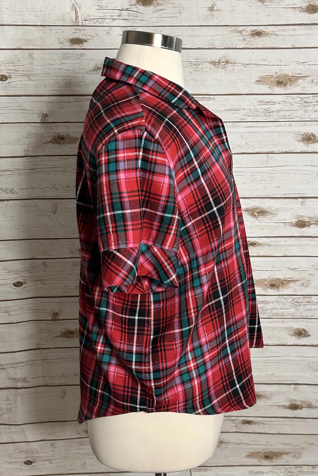 Victoria's Secret VS flannel short sleeve button-up pajama/sleep top Size XL