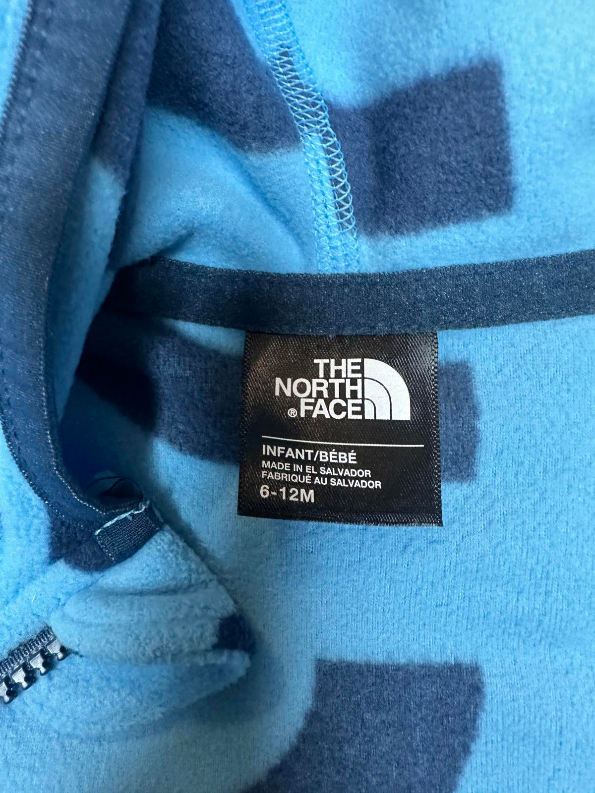 The North Face Glacier sky blue/navy full zip fleece hoodie Size 6-12 Months