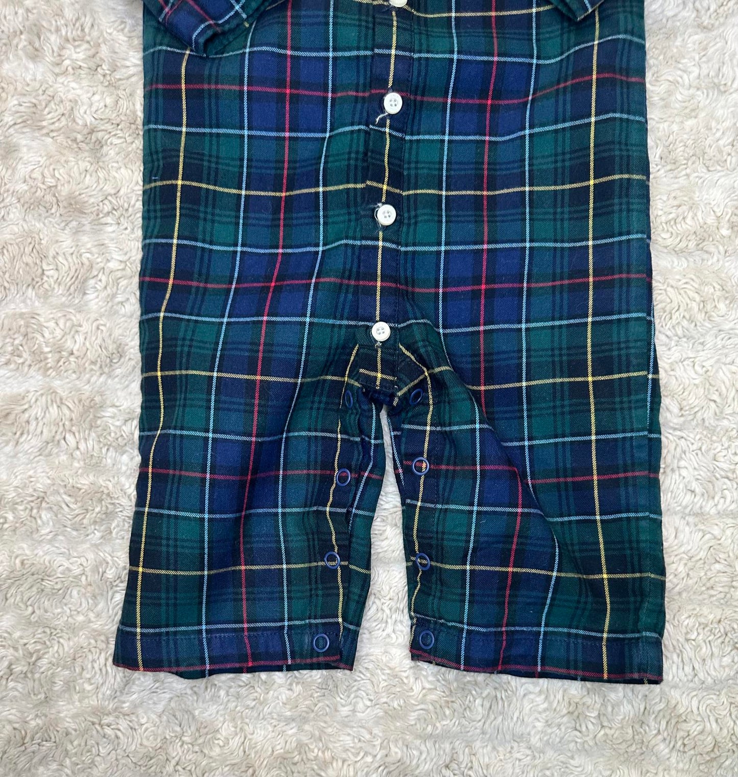 Ralph Lauren classic cotton green plaid button-down onesie Size 6M