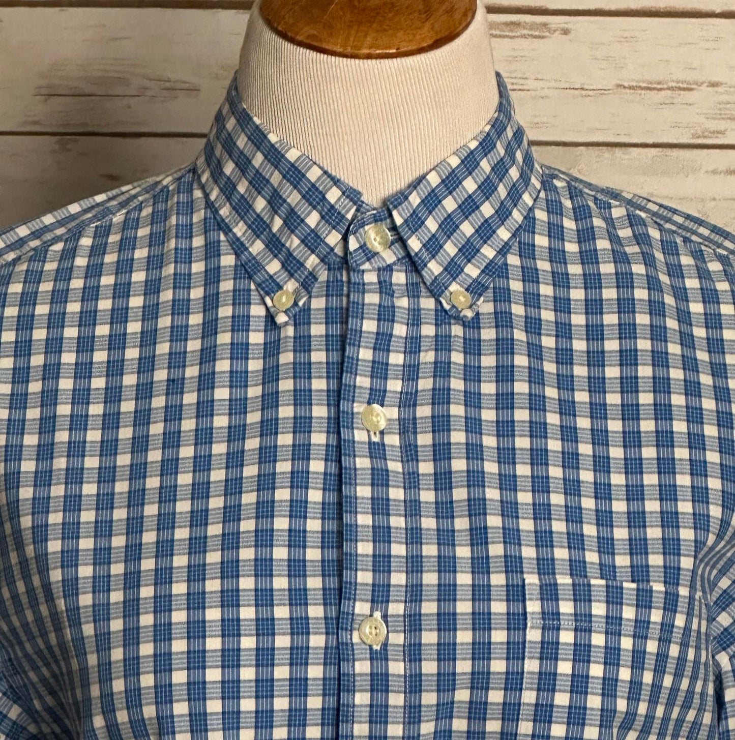 J.Crew Tailored Fit blue/white plaid washed casual button-down shirt Size Medium