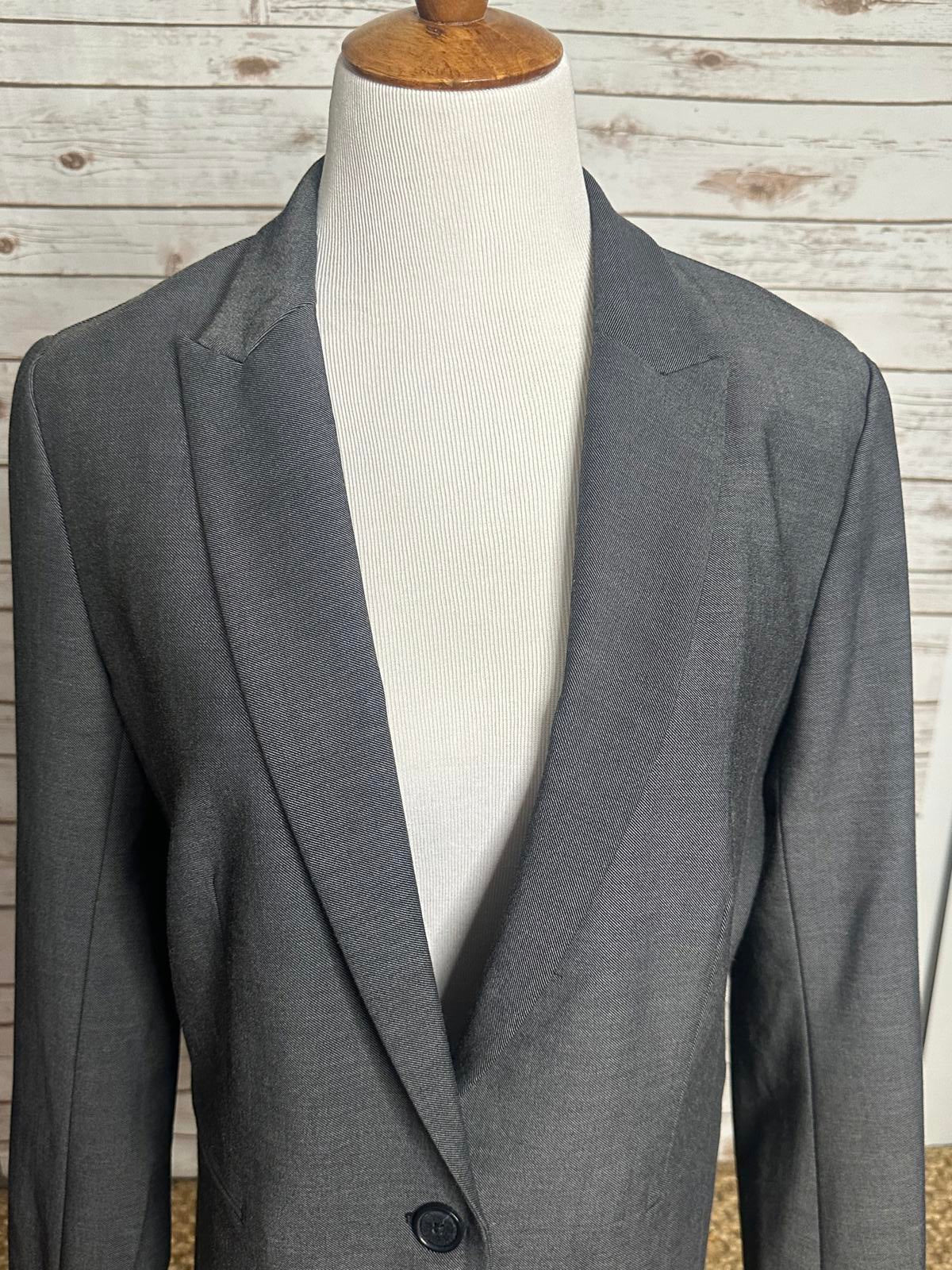 Ann Taylor corpcore businesswear office chic grey single-breasted blazer Size 12