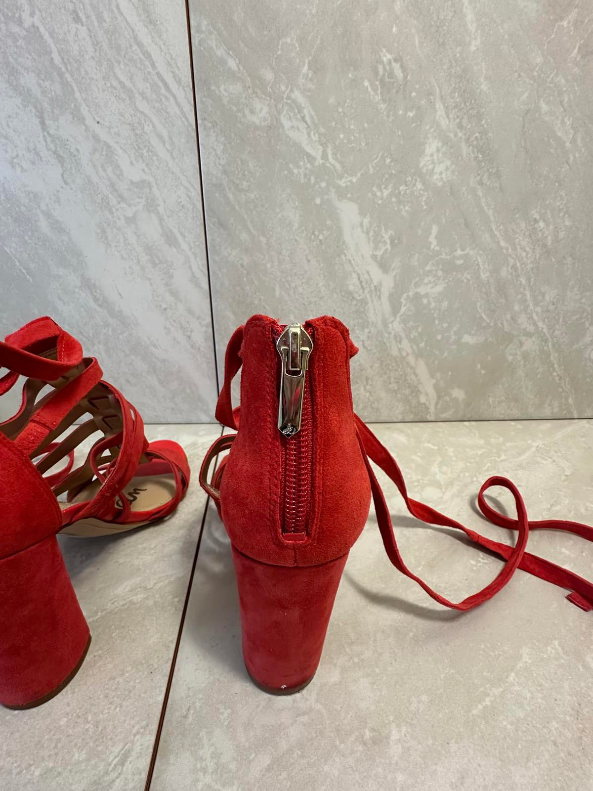 Sam Edelman red orange Yarina caged suede strappy sandals Size 6M