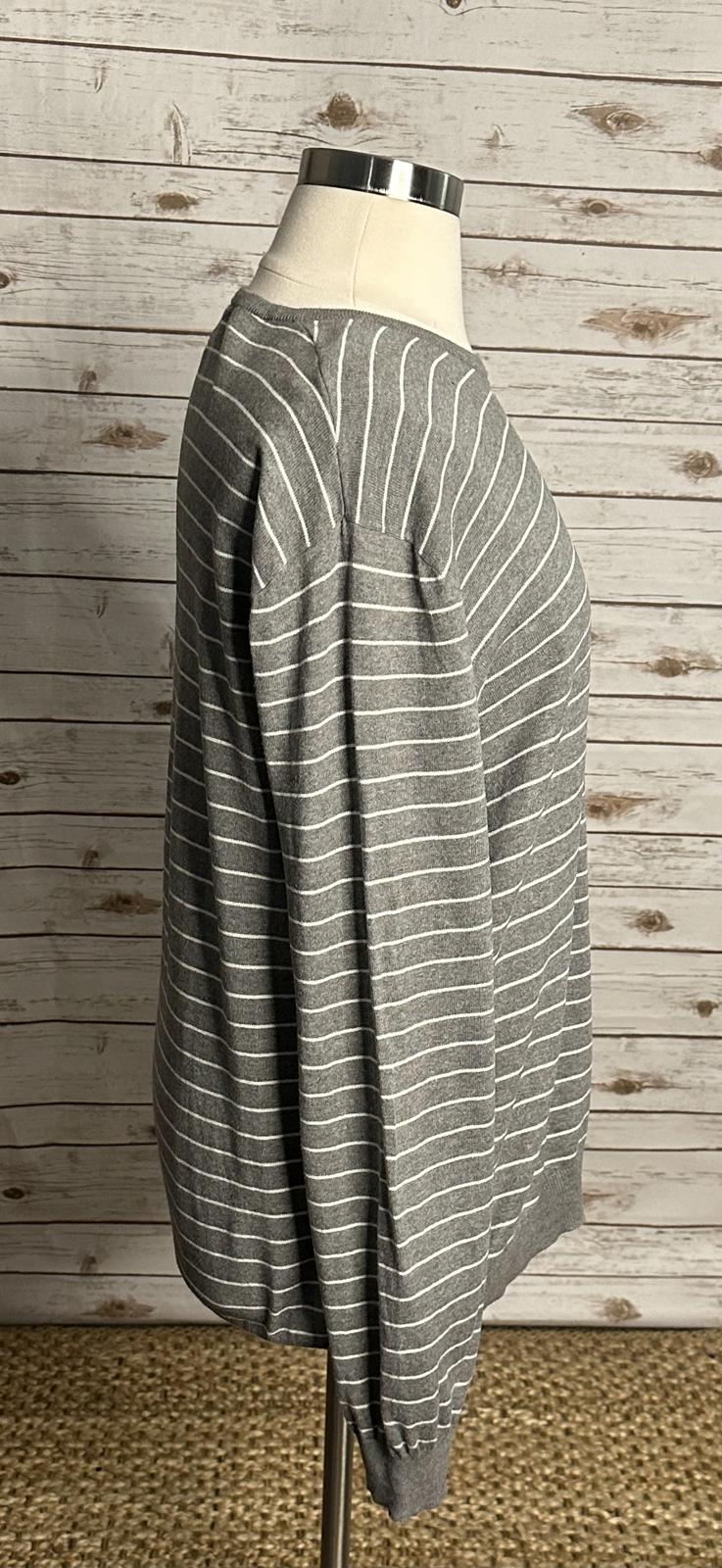 Polo Ralph Lauren preppy Pima cotton grey/white striped pullover sweater Size XL