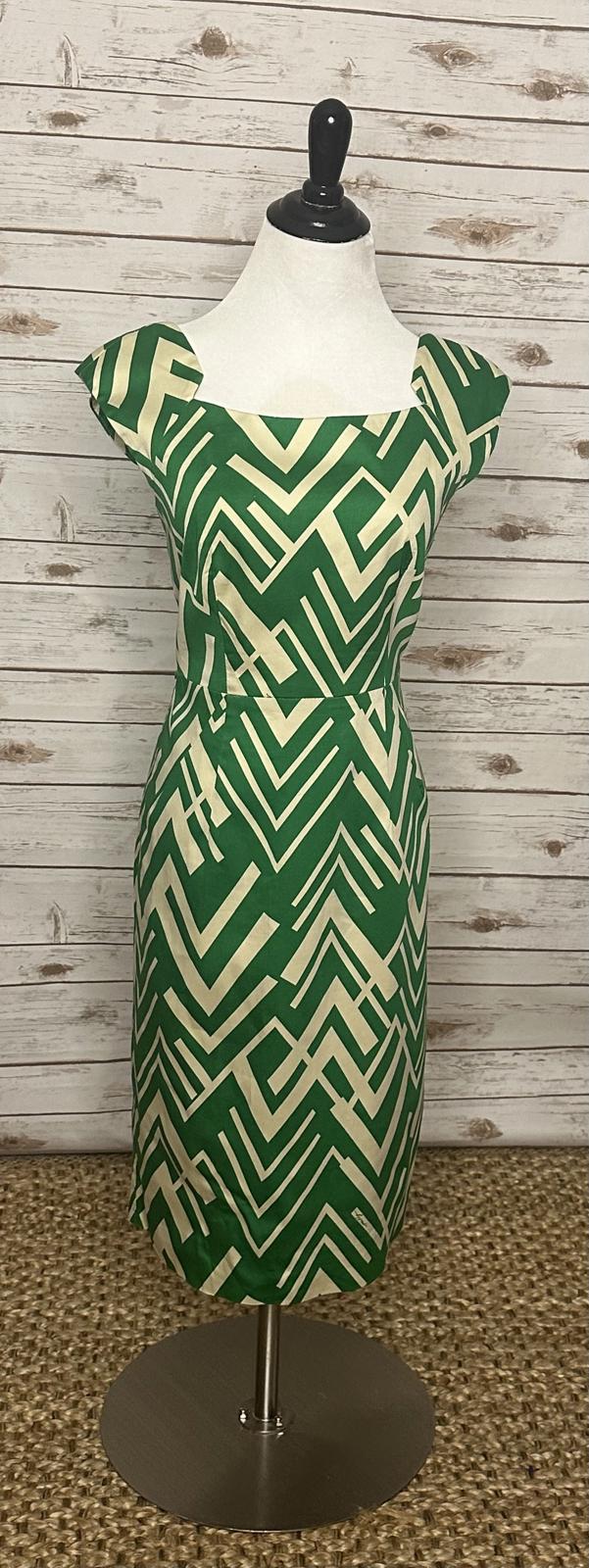 Milly green/white cotton officecore sheath dress Size 4