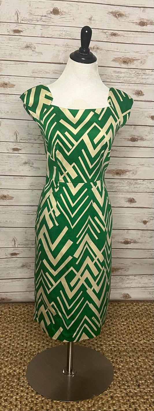 Milly green/white cotton officecore sheath dress Size 4