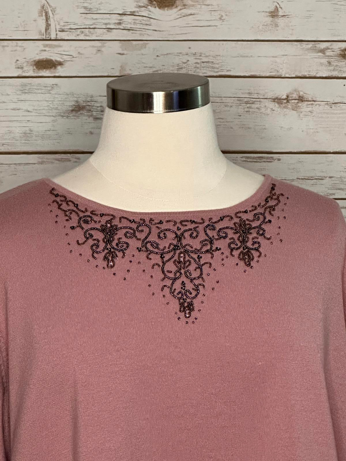 Bob Mackie Studio artsy mauve beaded knit top Size 4X