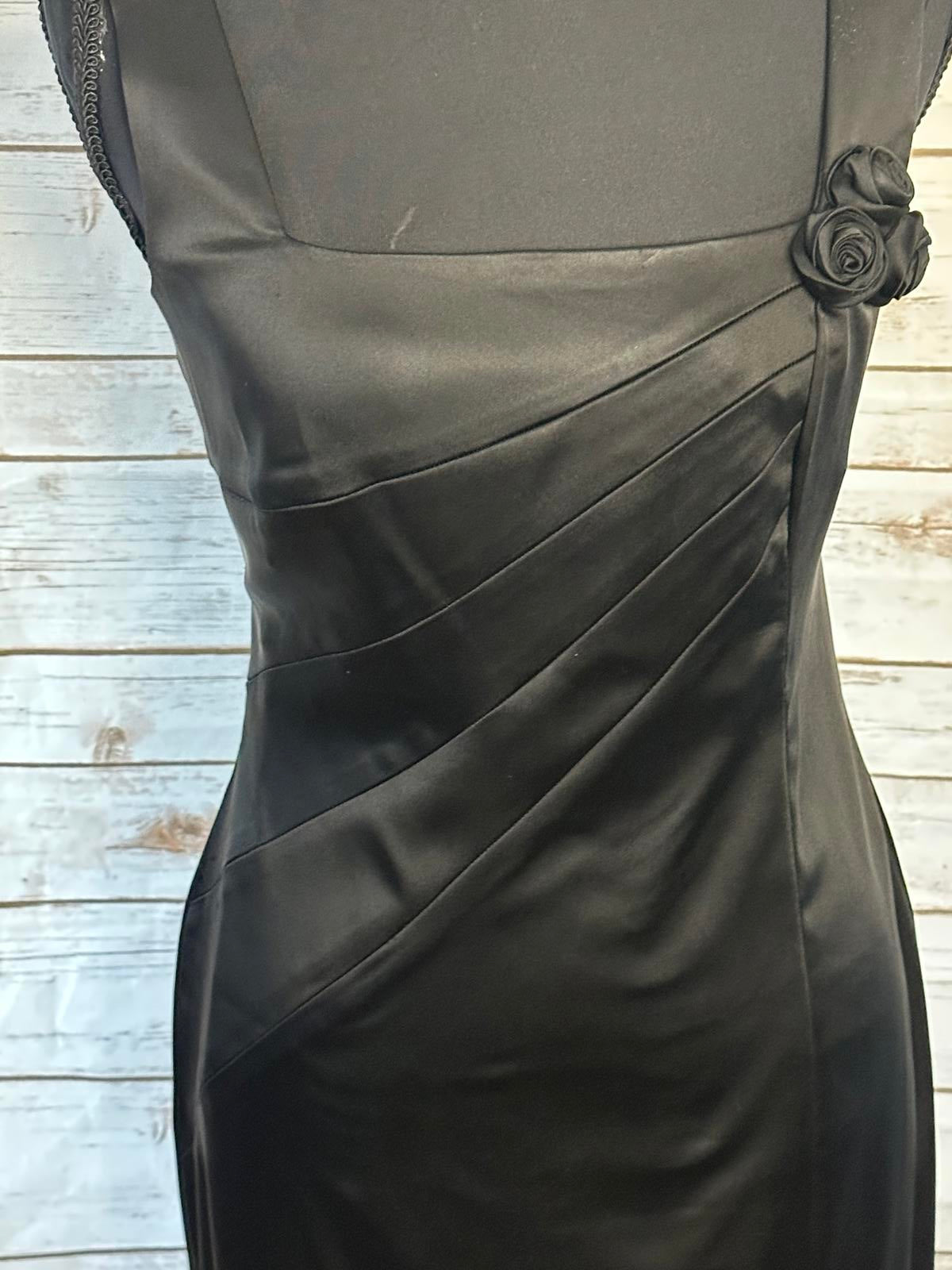 Calvin Klein classic black satin rosette sheath cocktail party dress Size 6