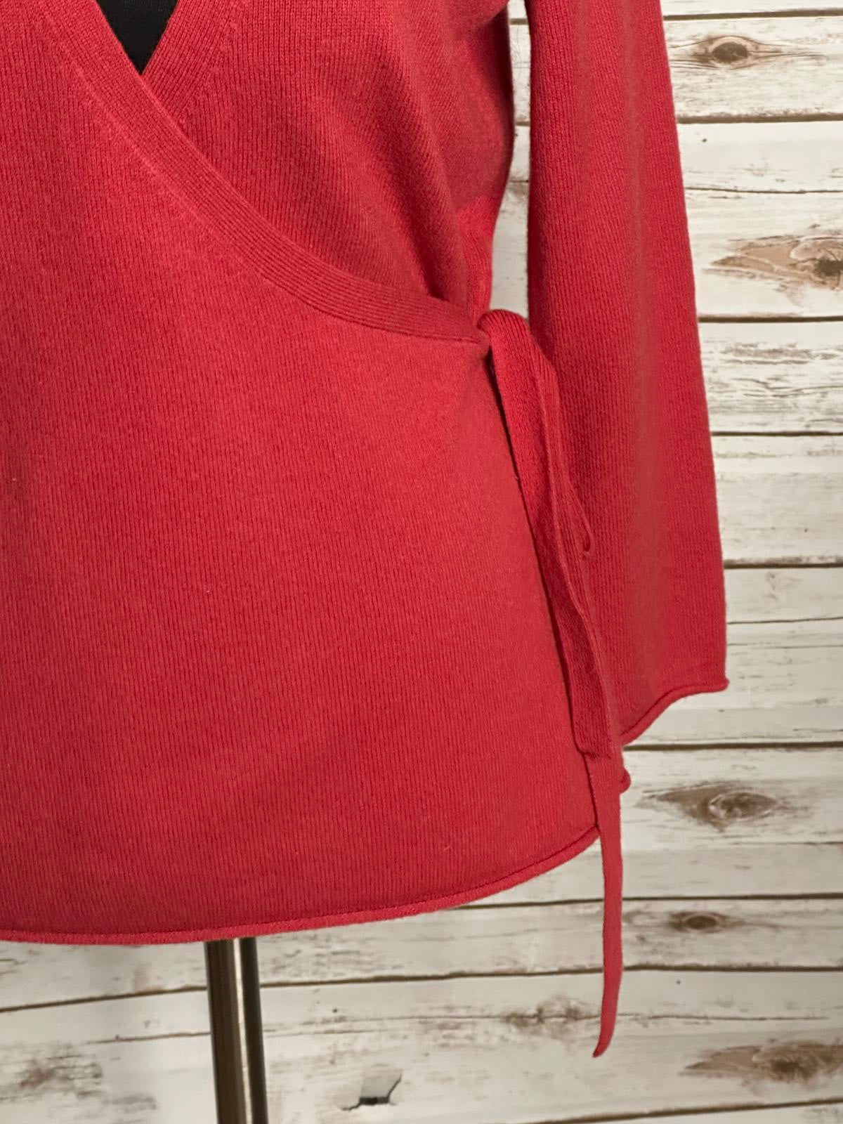 Garnet Hill cozycore casual coral cashmere V-neck wrap sweater Size Small