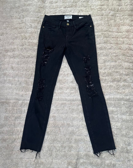 Frame 'Le Skinny de Jeanne' black distressed cropped skinny jeans Size 24