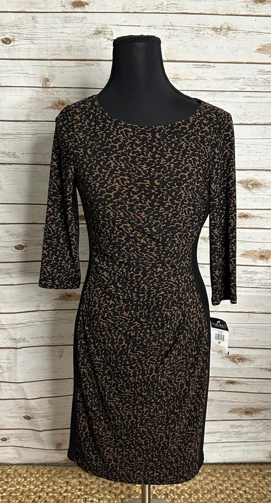 Lauren Ralph Lauren mob wife black/brown leopard print midi sheath dress Size 6P