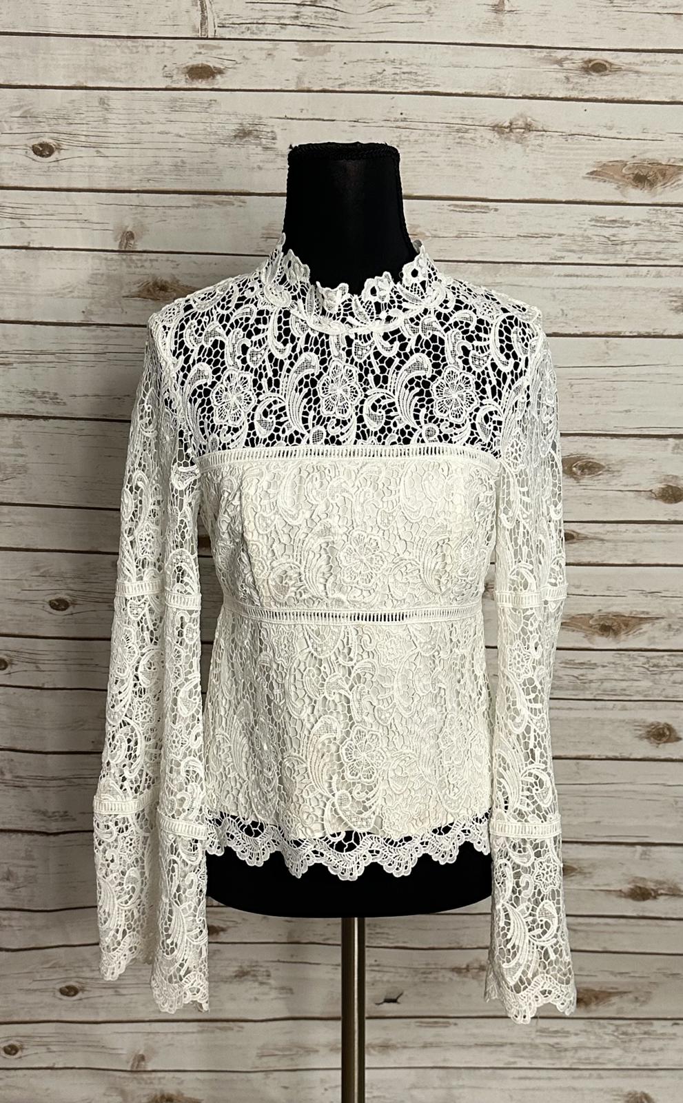 Bardot X REVOLVE Sansa white mock neck floral lace flared sleeve top Size 4