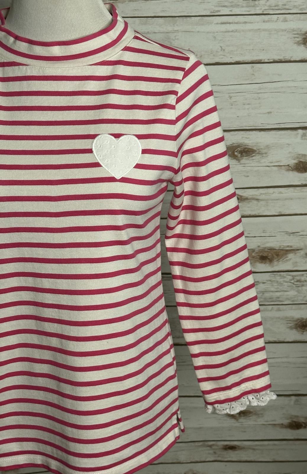 Talbots pink/white cotton striped lace eyelet trim mock neck top Size MP