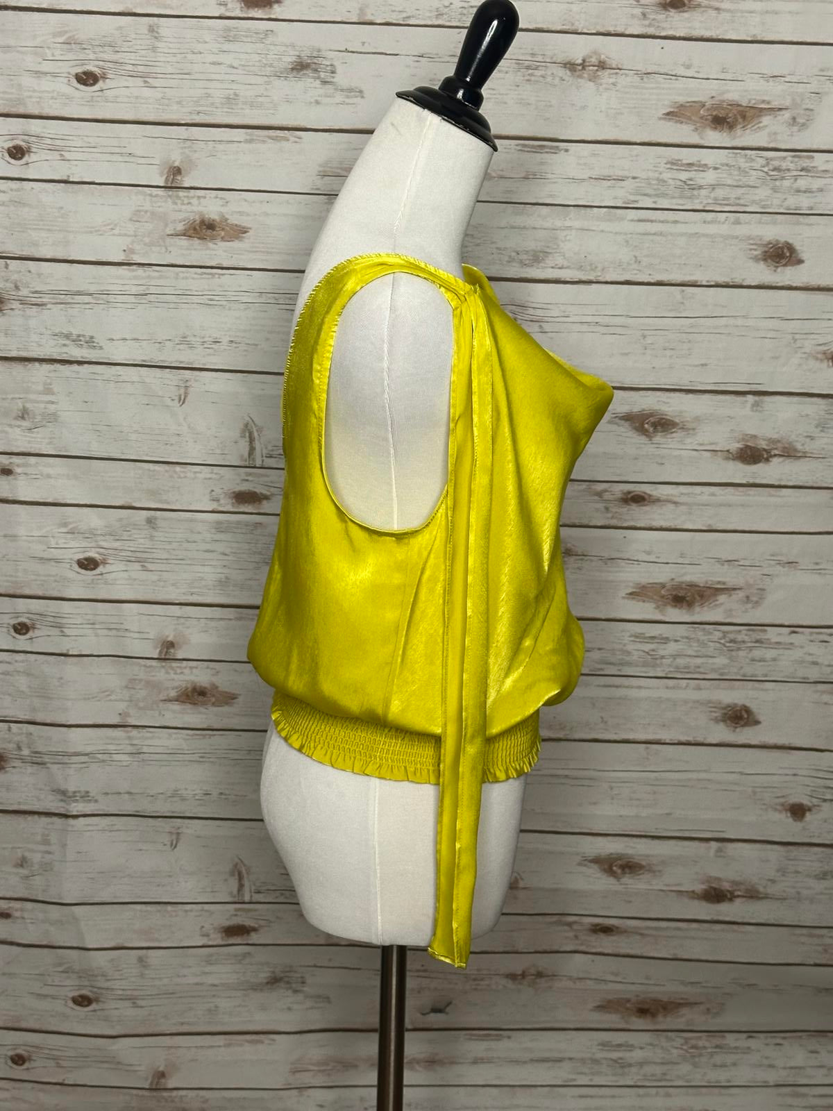 Maeve by Anthropologie Alida chartreuse satin cowl-neck sleeveless blouse Size 4