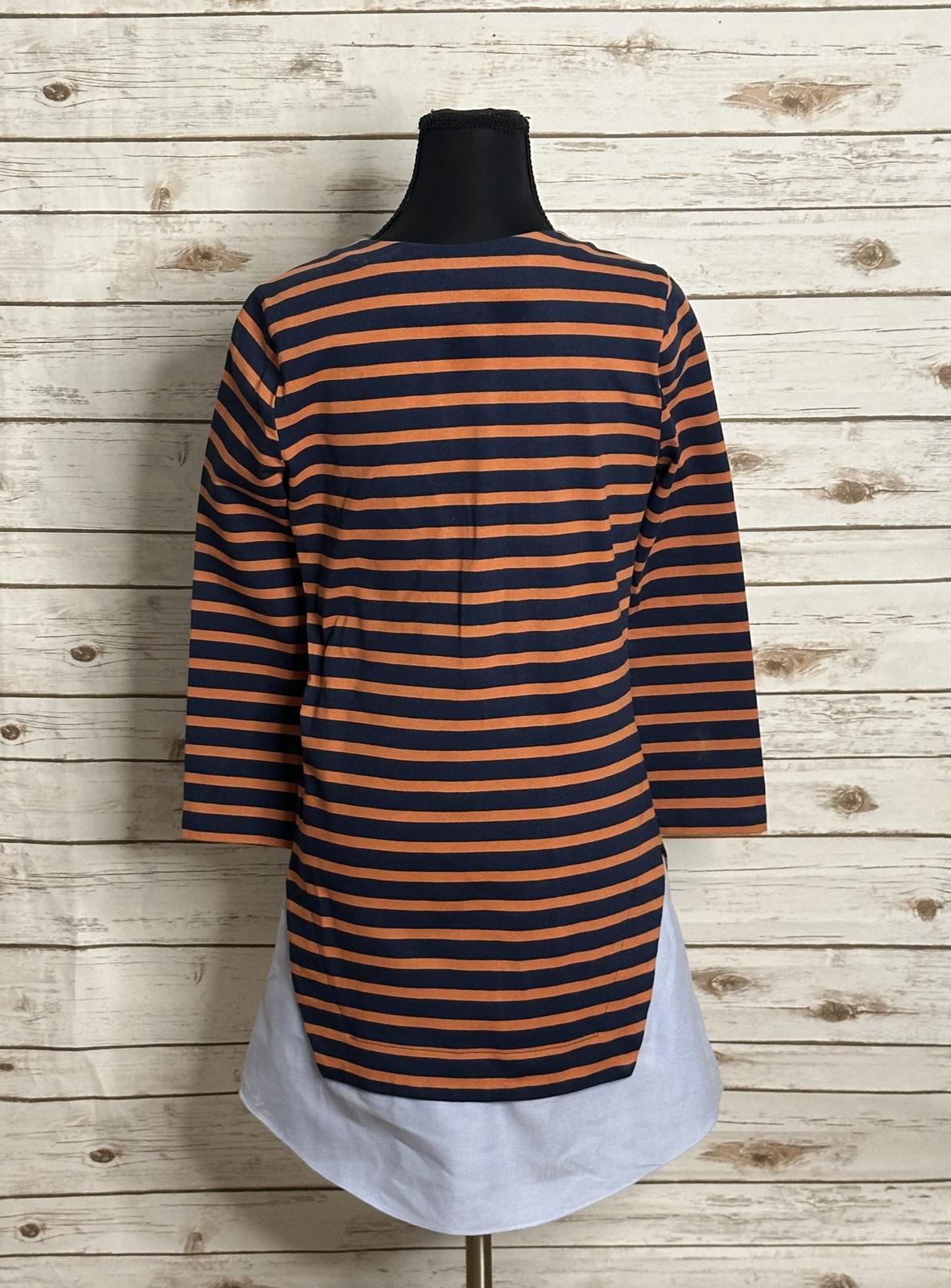 Veronica Beard Chapter Combo navy/orange/chambray striped dress Size Small