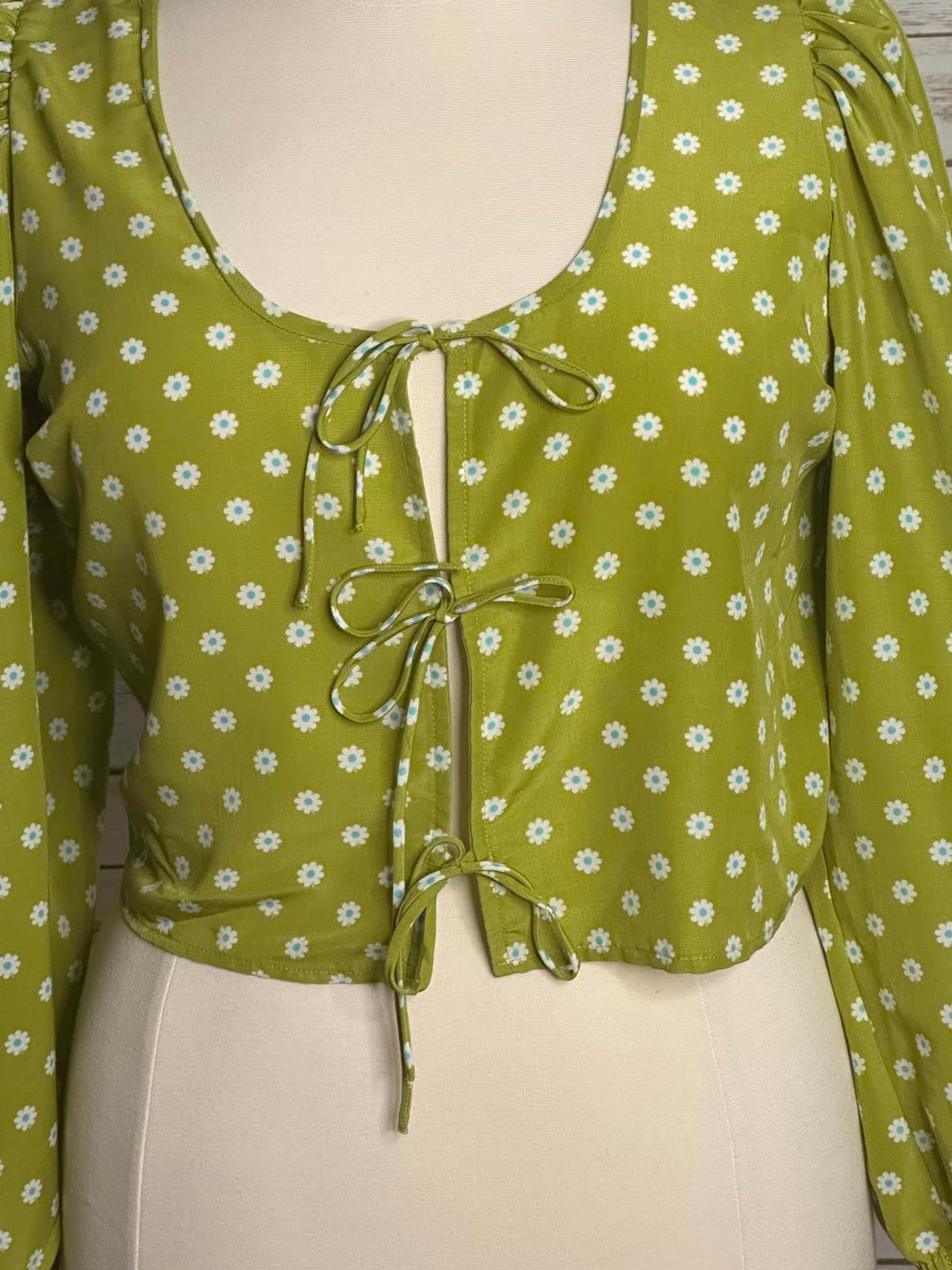 Levi's Y2K 90's Embry lime green daisy tie-front blouse Size Large