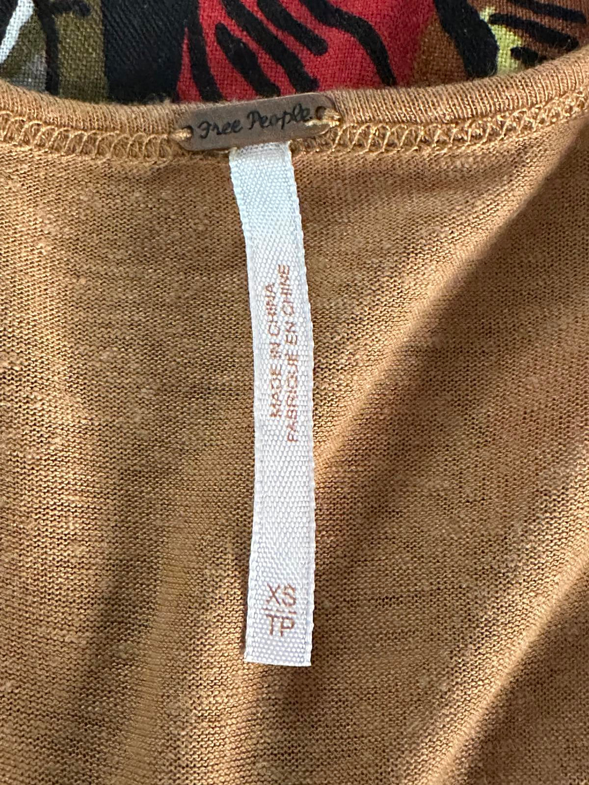 Free People tan lagenlook boho Bittersweet linen-blend cold shoulder top Size XS
