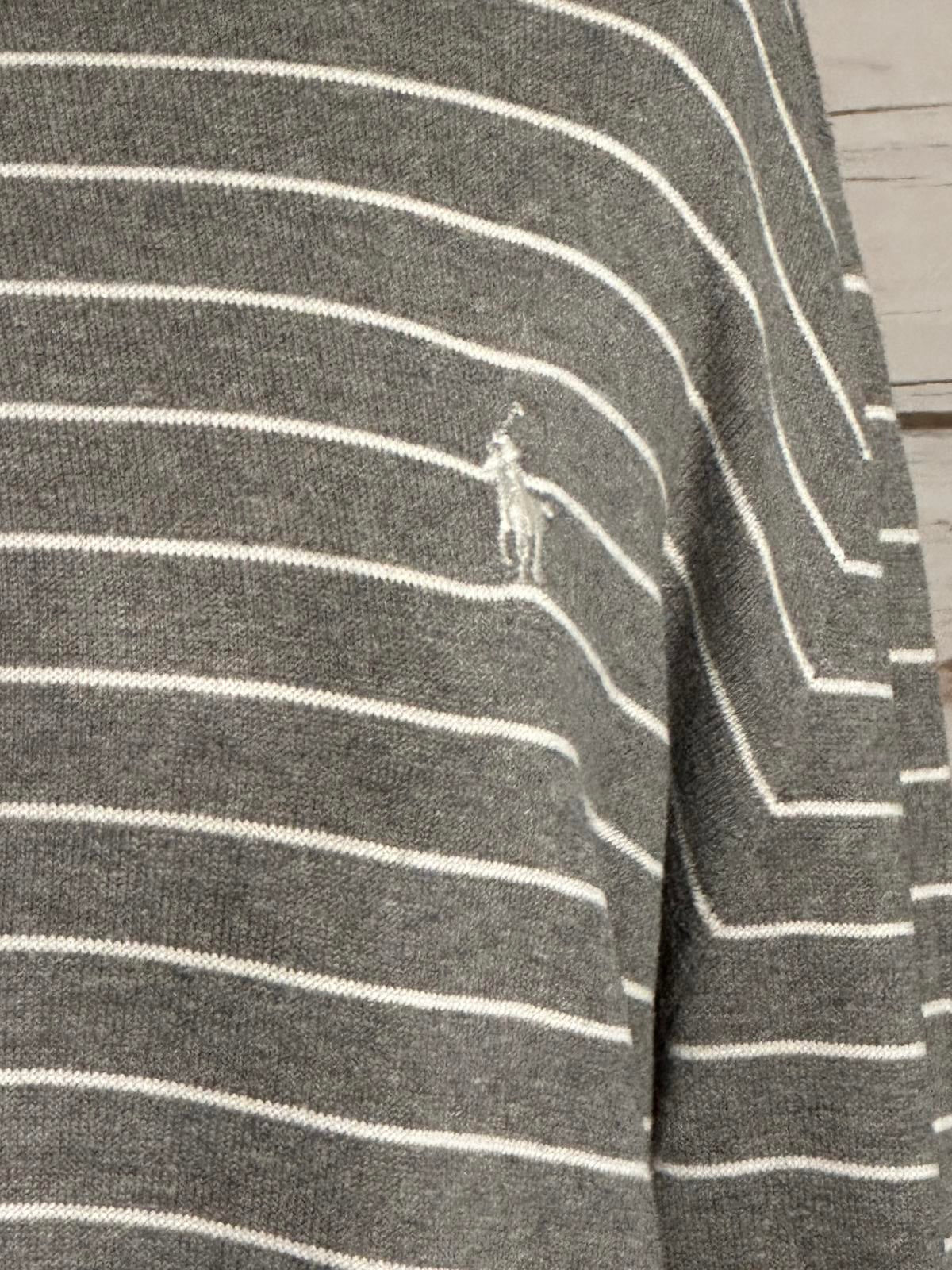 Polo Ralph Lauren preppy Pima cotton grey/white striped pullover sweater Size XL