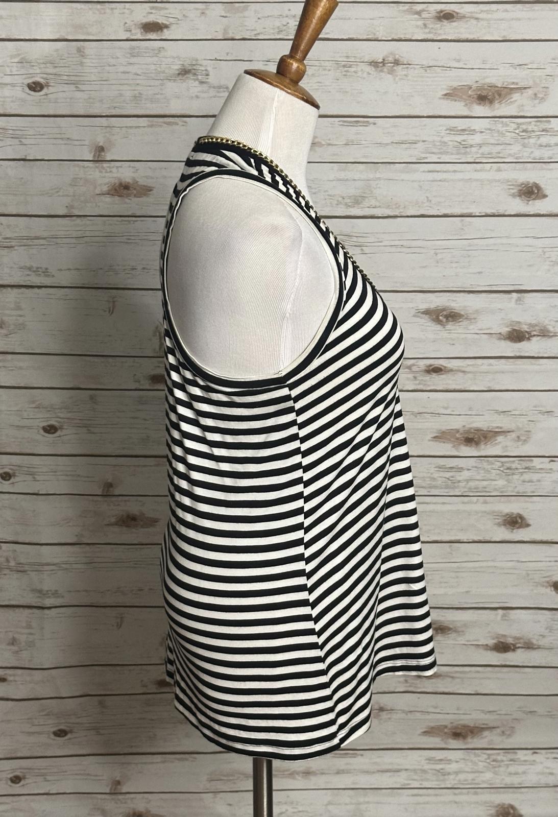 Vintage Cache black/white striped w/ gold chain detail racerback tank top Size M