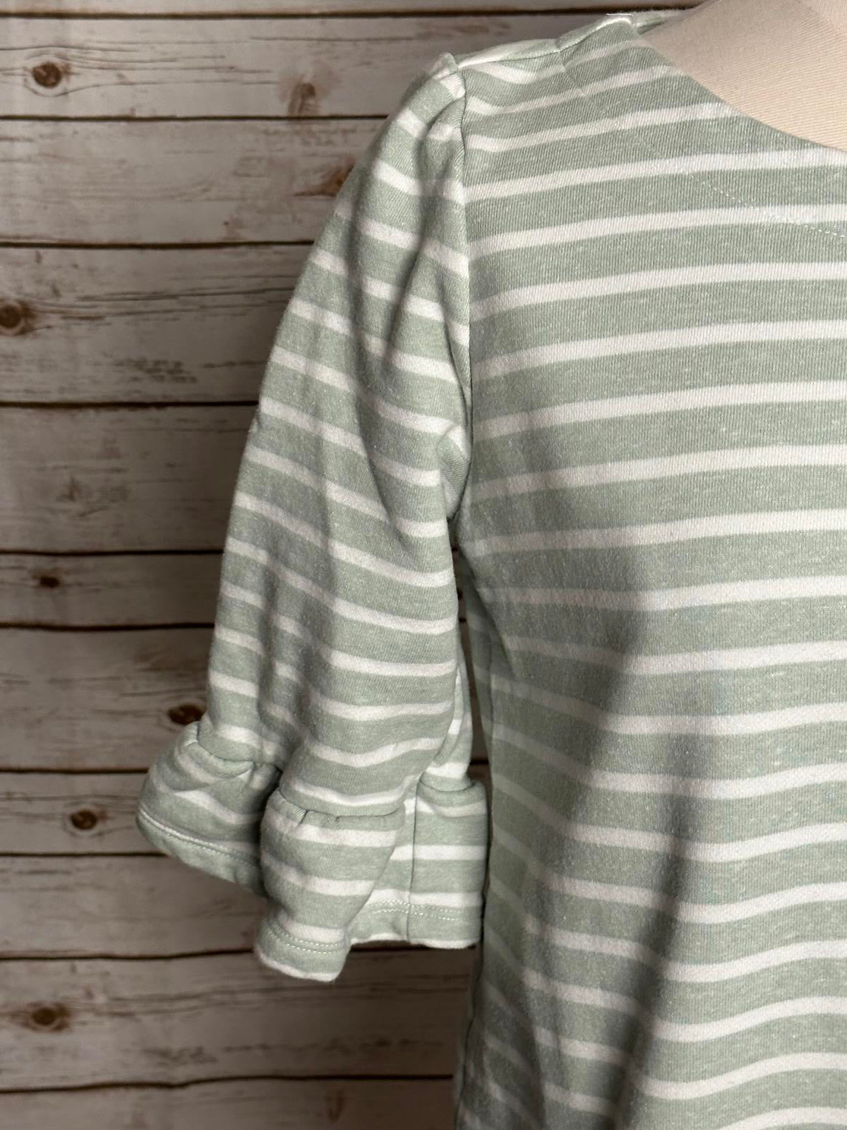 ModCloth 'Spiffed Up Saturday' green striped tie-back ruffle sleeve top Size XL