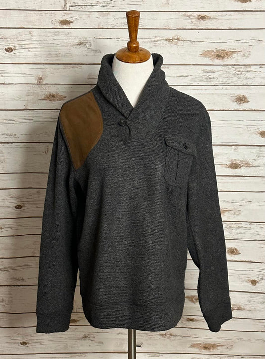 Tommy Hilfiger gray shawl collar fleece ribbed knit pullover sweater Size Medium