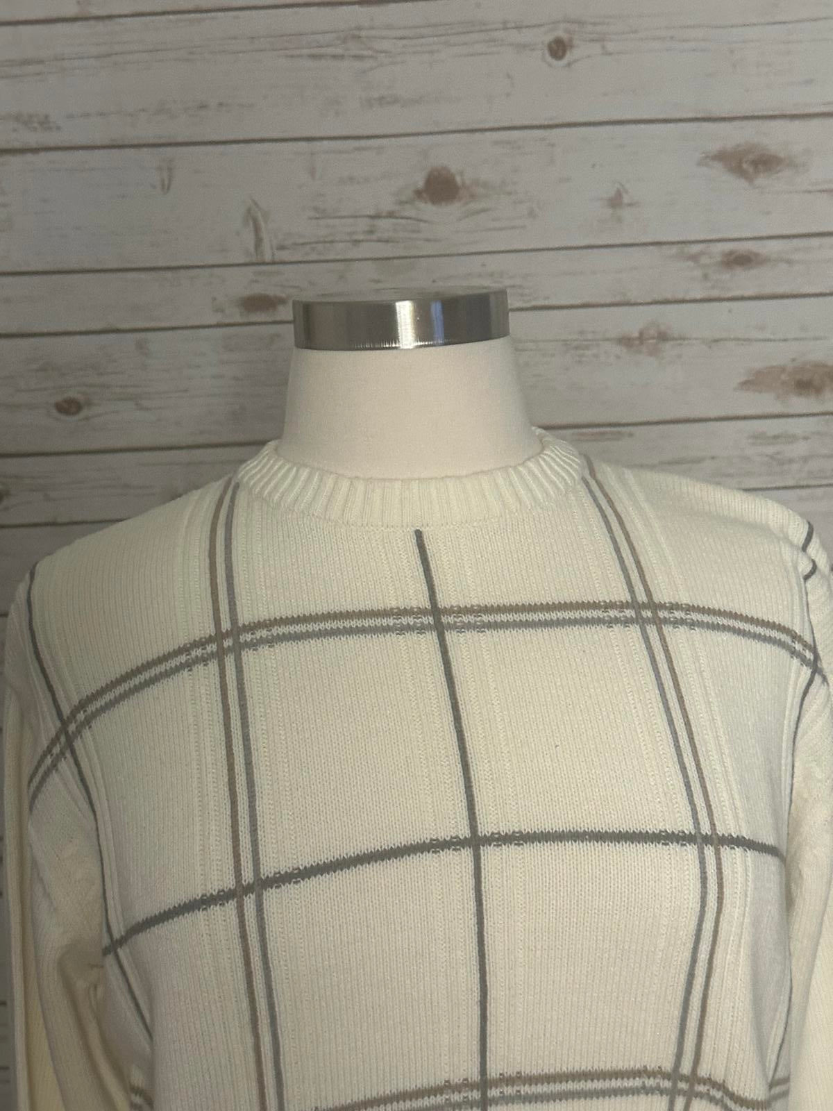 Vintage Oscar De La Renta cream plaid cotton sweater Size XL