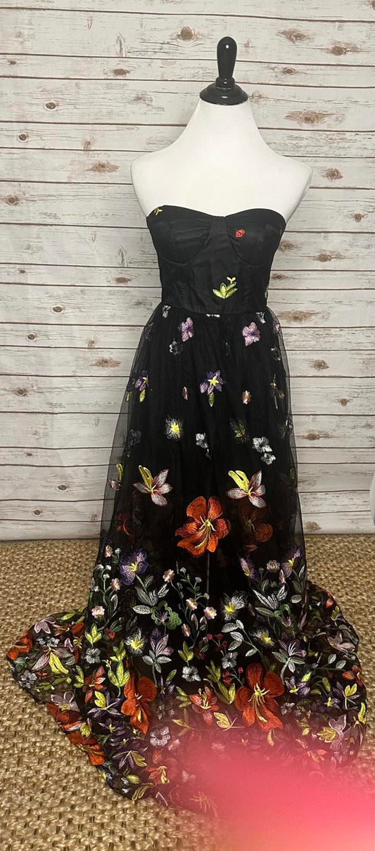 Lilly's Kloset multicolored whimisgoth floral strapless maxi dress Size Small