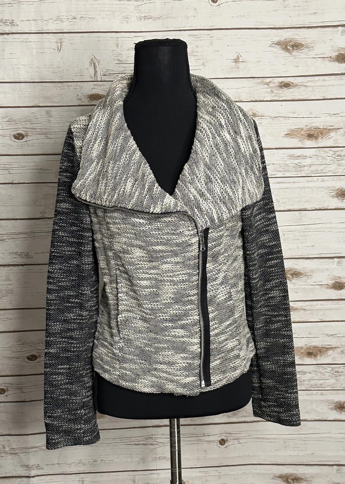Old Navy black/white marled boucle moto long sleeve full zip jacket Size Small